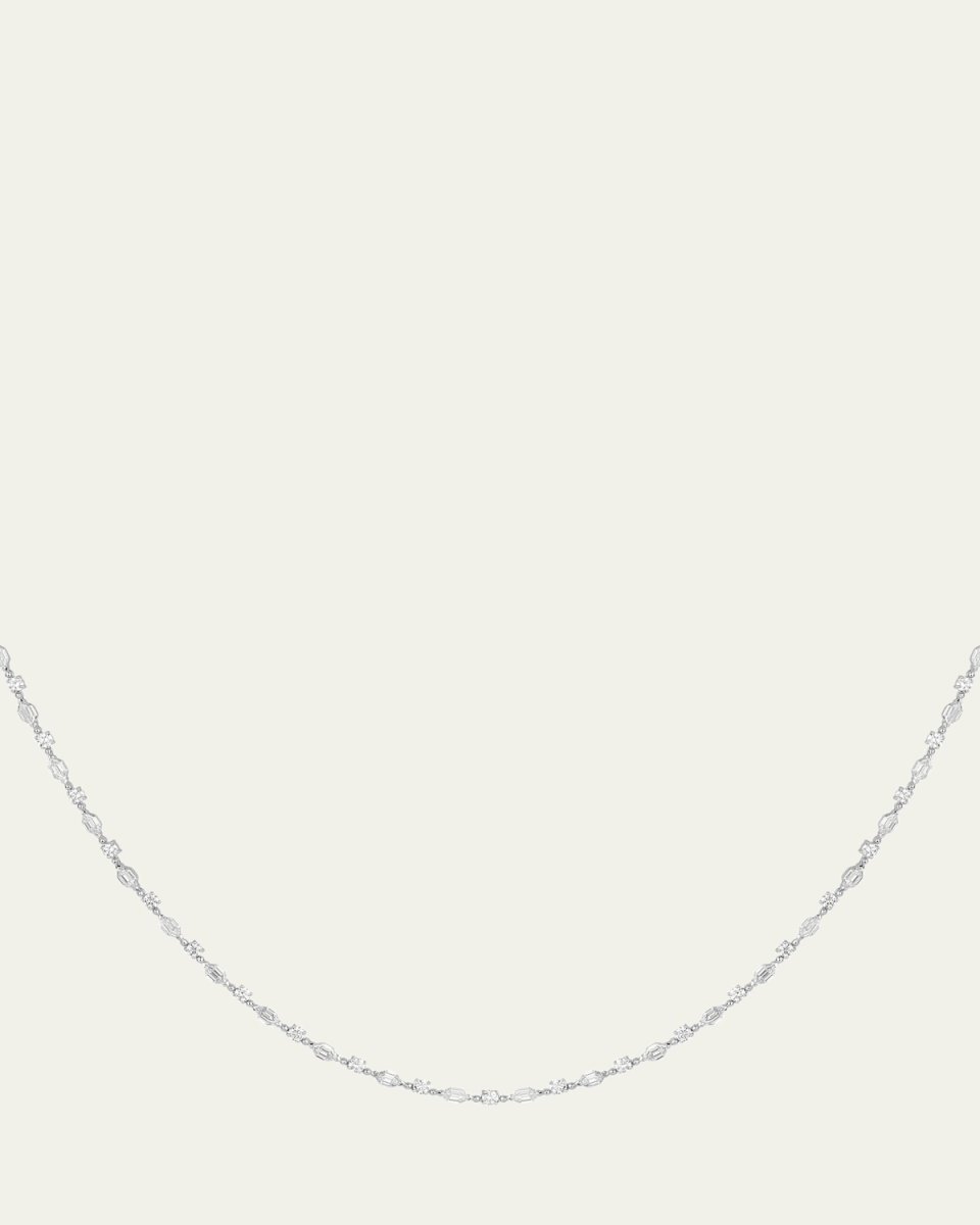 18K White Gold Hexagonal Diamond Necklace